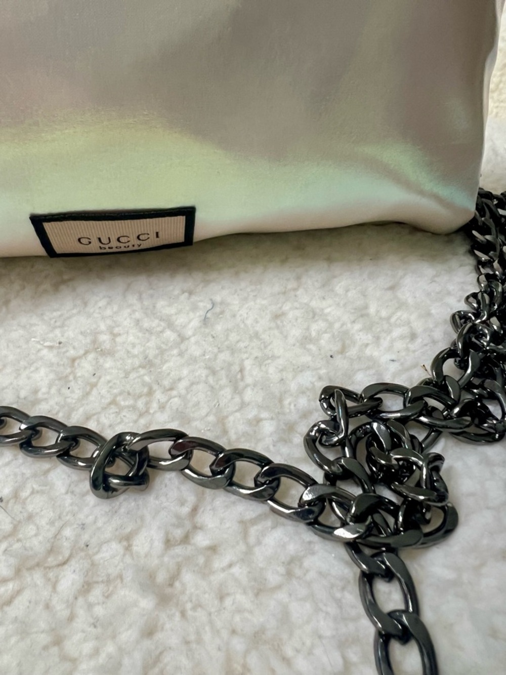 GUCCI Upcycled Iridescent Beauty Cream to Crossbody Bag with Black Chain - Picture 7 of 10